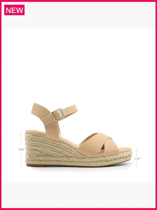 Espadrille Wedge Sandals with Adjustable Buckle, Platform Heels - Picture 6 of 7